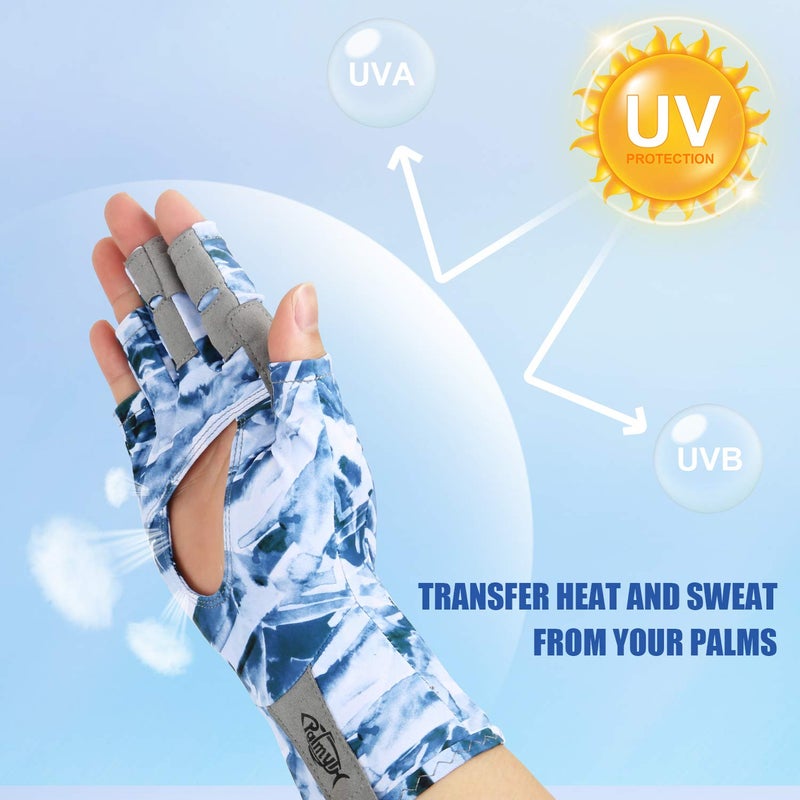 Palmyth UV Protection Fishing Fingerless Gloves UPF50+ Sun Gloves Men Women for Kayaking, Hiking, Paddling, Driving, Canoeing, Rowing (Air Mountain Sky, Large) - Image 2